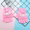 Luvas de inverno quentes fofas novas desenho animado flip meio dedo veludo espessado tricotado estudante feminina exterior equitação à prova de frio