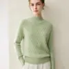 Pulôver de tricô trançado com gola alta meia-manga raglan, novo da moda outono e inverno feminino, 100% caxemira, suéter quente