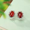 Pendientes de plata de ley Yilu S925 con diseño de ámbar sangriento, estilo vintage, retro, simple, con superficie de huevo y elegante clip de oreja de plata a la moda