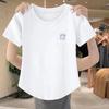 Camiseta de Algodón Puro con Hilo de Manga Corta para Mujer Deseo Puro Chicas Calientes Verano Corto Ajustado Versátil Bajo Arco Top de Moda para Mujer