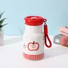 Taza térmica de acero inoxidable con diseño de dibujos animados, portátil con asa y cordón, botella de agua a prueba de fugas para estudiantes y niños