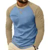 2026 Nueva Camiseta de Manga Larga con Cuello Redondo para Hombre de Amazon Transfronterizo, Moda Masculina Europea y Americana de Comercio Exterior Top con Bloques de Color, Camiseta Básica