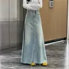 Saia Jeans Estilo Coreano com Barra Desfiada Grande para Mulheres Verão Nova Tamanho Grande para Pessoas Plus Size Caimento Solto Emagrecimento Saia de Cintura Alta Linha A de Alta Qualidade