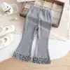 Leggings para Niña para Primavera y Otoño, Pantalones Largos Acampanados de Encaje, Elegantes Pantalones Ligeramente Acampanados con Adorno Floral para Bebés Niñas, Ropa Exterior Elástica para Niños