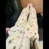 Conjunto de pijama cárdigan con estampado floral suave y retro estilo coreano para mujer, adecuado para usar en otoño, de manga larga, pierna larga, corte holgado para estar en casa