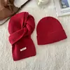 Conjunto de Chapéu e Cachecol 100% Lã Pura Peça Única Cor Lisa Masculino e Feminino Outono e Inverno Conjunto Combinado Espesso e Quente Transfronteiriço