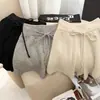 Shorts de Tricô Macio em Lã Estilo Coreano para Mulheres, Outono e Inverno, Calça Versátil Ampla de Cintura Elástica com Cordão, Calça Casual de Barra Larga