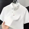 Camisa POLO Versátil de Verano, Top Transpirable de Corte Ajustado, Bordado Floral, Cuello Clásico a la Moda, Manga Corta para Hombre, Nuevo Estilo