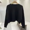 Suéter de Punto Trenzado de Cuello Redondo Retro para Mujer 2026 Otoño Invierno Nuevas Llegadas Petite Super Corto Color Sólido Prendas de Punto Adelgazantes