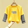 Camiseta de Manga Larga de Algodón 100% para Niños, Moda de Dibujos Animados, Cuello Redondo, para Primavera y Otoño