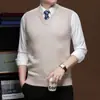 Colete Masculino de Lã 6 Peças Outono Inverno Meia-Idade e Jovem Gola V Tamanho Plus Pulôver Formal Tricotado Colete Sem Mangas Casual