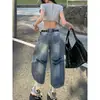 Calça Jeans Capri de Bainha Curva Estilo Americano de Alta Qualidade para Mulheres, Tendência de Verão Versátil, Nova Casual de Perna Larga de Comprimento Médio