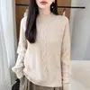 Suéter de lana 100% pura con cuello alto medio para mujer, otoño e invierno, engrosado, holgado, estilo casual, tacto de alta gama, tejido, capa base cálida