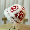 Pelo de coelho feito à mão chapéu de pelúcia fêmea outono e inverno peludo cabeça de tigre chapéu de leão bonito cara de olhar pequeno chapéu de pescador de lã