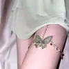Anéis de Perna Estilo Sirene Borboleta Pure Desire para Mulheres Corrente de Perna de Renda Sexy com Franja de Strass Acessório para Fotografia Atmosférica
