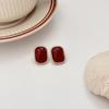 Aretes de plata S925 retro estilo Hong Kong para mujer, aretes simples geométricos con temperamento rojo vino blanco, nicho, aretes de alta gama