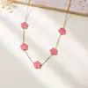 Colar de Aço Titânio Trevo de Cinco Folhas Corrente Clavícula para Mulheres, Trevo da Sorte Transfronteiriço Aço Inoxidável Popular Colar Flor de Cinco Folhas