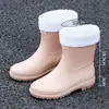 Botas de lluvia impermeables de invierno para mujer, longitud media-corta, para lavado de autos; botas de lluvia antideslizantes y resistentes al desgaste para adultos; zapatos de goma de cocina; zapatos de agua cálidos para estudiantes