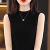 Suéter de Lã Pura Fina Sem Mangas Tricotado 2024 Primavera e Verão Novo Colete de Gola Meia-Alta Camisa Base para Mulheres Anti-Exposição