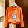 Camiseta de manga comprida para meninas, nova e estilosa para o outono de 2026, top infantil único e super fofo, camiseta básica de algodão puro com gola redonda