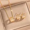 [Set] Conjunto de Pendientes y Collar de Lujo Ligero de Alta Calidad, Zirconio Completo, Industria Pesada, Cobre Galvanizado en Oro Real, Microincrustado