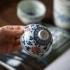 Taza de té de porcelana azul y blanca antigua, Taza maestra de cerámica roja bajo vidriado grande, Taza prensada a mano, Taza de té individual, Taza de té