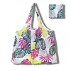 Nova grande bolsa de compras dobrável, bolsa quadrada de pano com flores, bolsa de compras portátil, bolsa tote dobrável