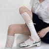 Novas Botas Meias de Renda com Costura de Laço e Costura Dupla Estilo Doce Puro Desejo Meias Empilhadas Meias Brancas para Panturrilha Primavera e Verão