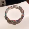 Pulsera de Cuero Trenzado Multicolor con Pedrería para Fiesta Arcoíris, Pulsera de Lujo Sutil de Nicho, Accesorio de Mano de Moda para Ambiente de Fiesta