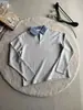 Corea del Sur Azul Claro Miu Cuadros Puntadas Cuello Polo Loka Anti-Arrugas Air Layer Camiseta de Manga Larga Cleanfit Algodón