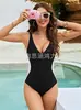 Traje de baño de una pieza para mujer, popular transfronterizo de AliExpress Amazon, europeo y americano, multicolor, cuello en V, visualmente adelgazante, cintura entallada, espalda descubierta.