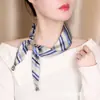 Bufanda de Seda con Cuentas Vintage Perezosa para Primavera/Verano 2026 para Mujer, Cinta Decorativa Rayada Versátil, Accesorio para Camisa, Pañuelo Pequeño para el Cuello