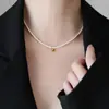 Baoman 4mm Perla Redonda de Vidrio Bola Pequeña Dorada Collar con Perlas para Mujer Ins Nicho Superior Collar para Clavícula