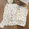 Conjunto de Pijama para Mujer de Primavera y Otoño, Doble Botonadura, Cuello en V, Manga Larga, Estampado Dulce de Dibujos Animados Anime, Costilla de Seda de Hielo, Se Puede Usar al Aire Libre