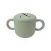 Taza de Silicona para Snacks Infantil Transfronteriza con Doble Asa, Asa, Popote Recto Curvo, Anticaídas, Suave, Taza de Agua Creativa, Taza con Popote