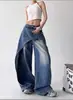 Verão 2025 Novo Modelador Jeans Retrô Peça Cortada de Designer Jeans Degradê Lavado Calças Casuais Femininas