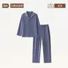 Cardigan Outerwear Masculino de Manga Longa com Cor Contrastante Outono/Inverno Toque de Luxo Conjunto de Pijama Plus Size