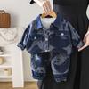 Conjunto de Ropa de Otoño para Bebé 2024 Nuevo Niños Primavera y Otoño 1-3 Años 4 Chaqueta de Mezclilla Estilo Occidental Conjunto de Tres Piezas Guapo y a la Moda