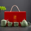 Conjunto de Chá Estilo Chinês para Viagem de Negócios Caixa de Presente com Um Bule e Quatro Xícaras Portátil Comemorativo de Feriado Presente para o Dia dos Pais Festival do Meio Outono Formatura