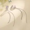 Brinco de clipe de orelha de zircônia em corrente dupla sem furo, brinco ear cuff de franja integrado estilo europeu e americano de fronteira, estilo de rua de celebridade