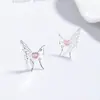Pendientes de Corazón de Diamante Rosa y Mariposa para Mujer de Plata 925 Lujo Accesible Joyería de Zirconia de Gama Alta Diseño de Nicho Clavos de Hélice