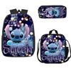Mochila Stitch de Comercio Exterior Periférico de Animación Stitch Impreso Mochila Escolar de Tres Piezas Bolso de Hombro Estuche para Lápices Bolsa para el Almuerzo