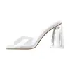 Sandalias Cuadradas Abiertas sin Cierre Estilo Europeo y Americano para Mujer, Sandalias de Verano para Exteriores Transparentes con Tacón Grueso, Talla 46 Talla Grande Tacones Altos Transfronterizos