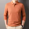Camiseta de Manga Larga 100% Algodón Otoño de Alta Gama Camisa Polo para Hombre con Cuello Solapa Dividido Camiseta Top para Padre de Mediana Edad