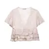 Comércio Exterior Roupas Femininas Atacado Estilo Europeu e Americano Primavera e Verão Nova Moda Elegante Camadas Decorativas Bordados Tops 3105/872
