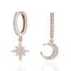 Pendientes de aro con colgante combinado de estrella y luna con diseño de nicho de moda con incrustaciones de circonitas, aretes de diamantes flash de lujo ligero para mujer