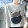 Nuevo Suéter Grueso de Lana 100% Otoño e Invierno para Mujer Cuello Redondo Jacquard de Siete Estrellas Mariquita Suéter Holgado Base de Cachemira
