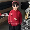 Suéter para Niños Rojo Tejido de Punto Engrosado 2025 Nuevo Tejido de Punto para Niños Camisa de Capa Interior de Invierno Atractivo