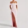 Em Estoque Verão 2025 Europeu e Americano Transfronteiriço Vestido Sexy Sem Alças com Decote Ombro a Ombro, Costas Nuas e Fenda Longo Vestido Atacado