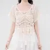[Coleção de Manga Curta] Cardigã de Crochê Vazado Estilo Francês para Mulheres, Moda de Verão, Top Elegante e Versátil Emagrecedor para Mulheres